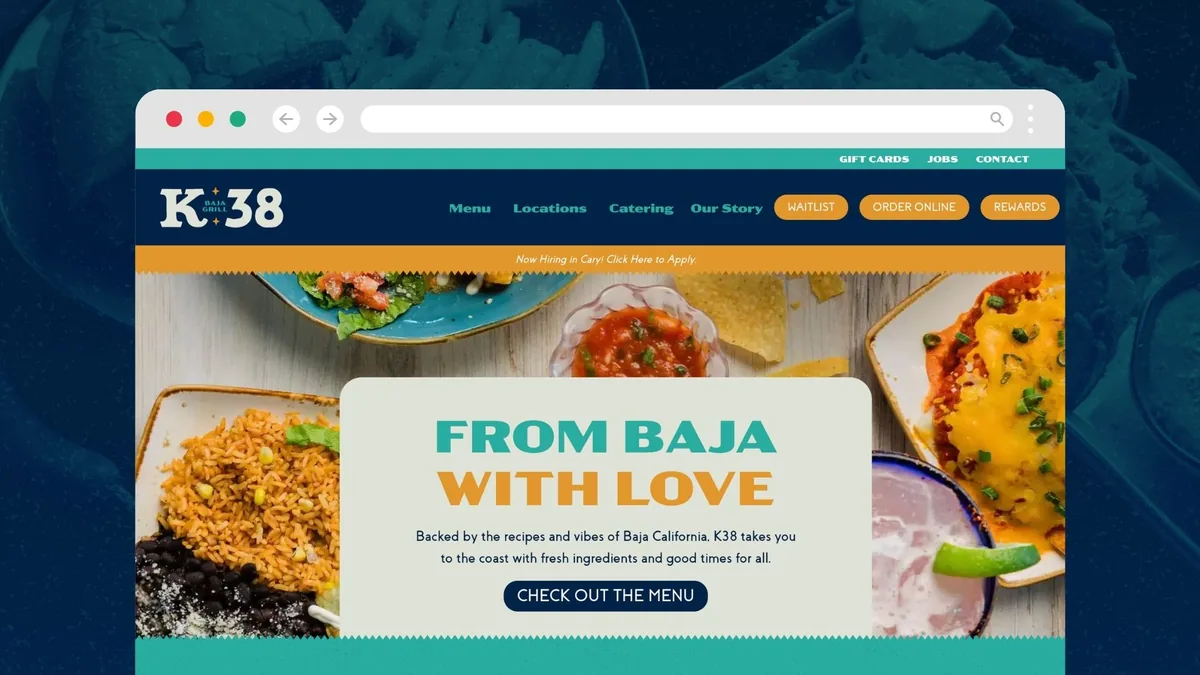The K38 Baja Grill homepage, headlined From Baja With Love
